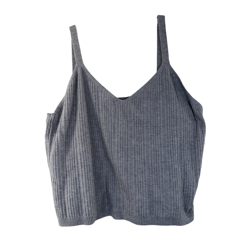 Cupcakes & Cashmere Ribbed Tank Top Womens L Gray Knit Lightweight Minimalist